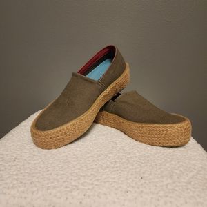 SeaVees Oceanside platform espadrille high stretch canvas Size 6 moss green